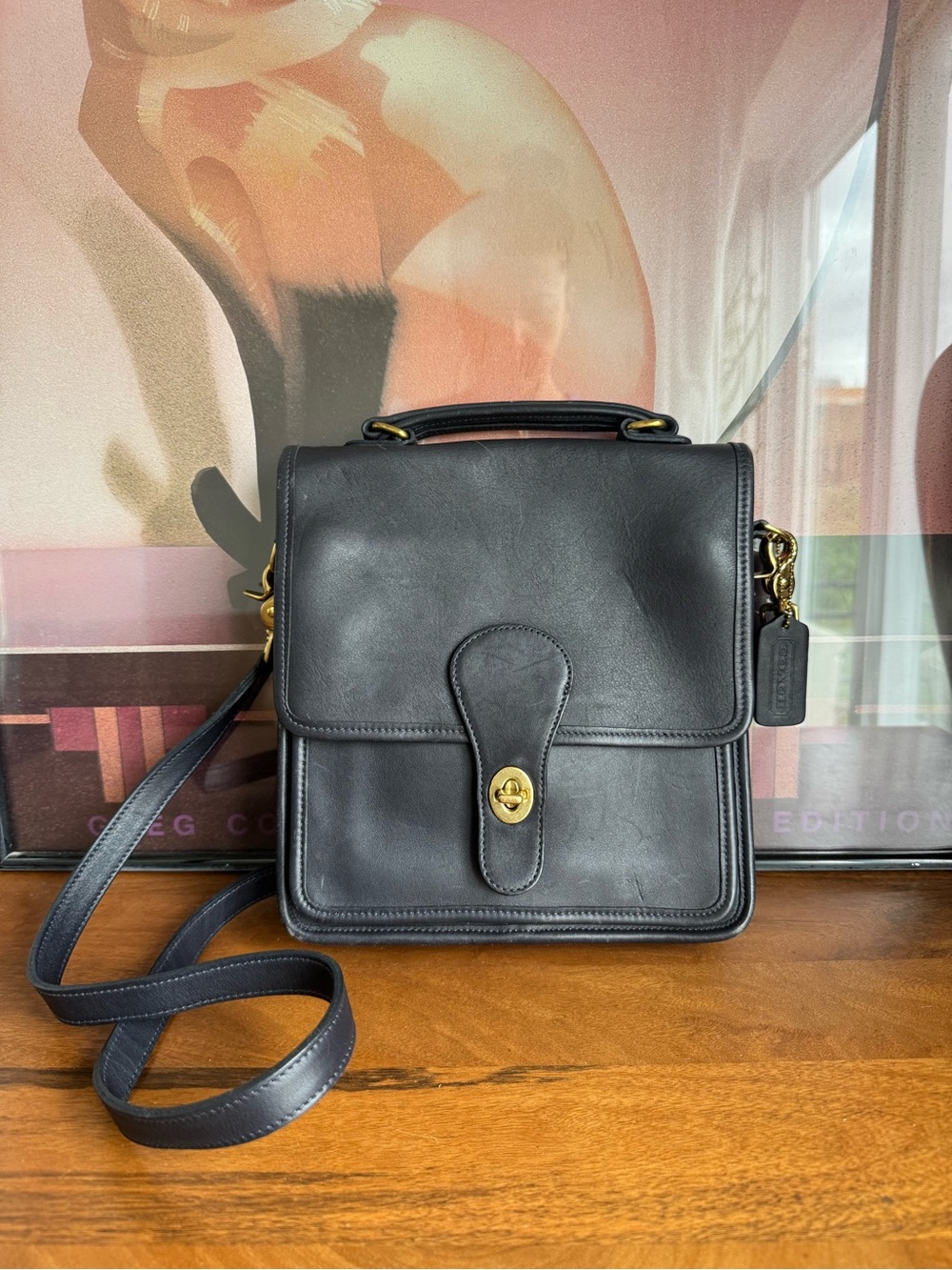 Coach Vintage Station Bag Black Leather Turnlock Crossbody Bag